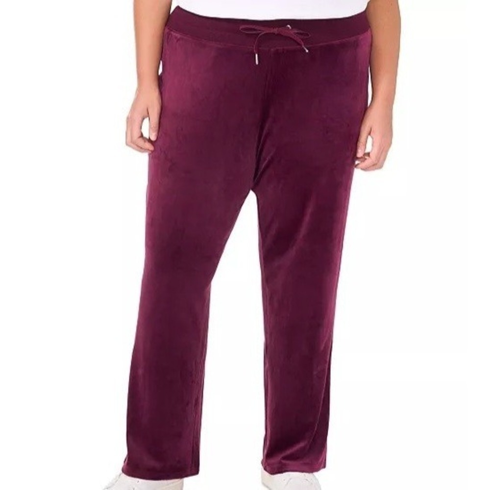 Vince Camuto Drawstring Waist Straight Leg Velour Crush Pants Plum Womens 1X